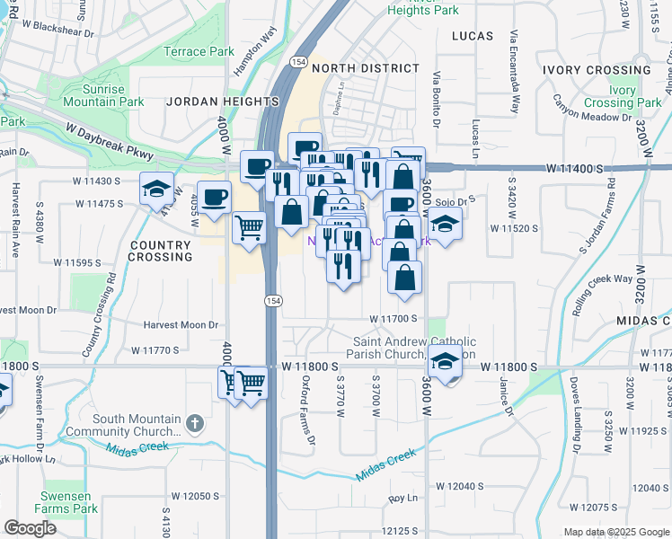 map of restaurants, bars, coffee shops, grocery stores, and more near 11610 District Main Drive in South Jordan