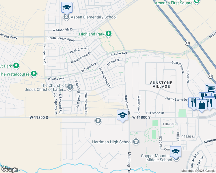 map of restaurants, bars, coffee shops, grocery stores, and more near in South Jordan