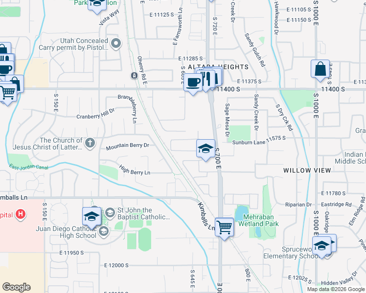 map of restaurants, bars, coffee shops, grocery stores, and more near 609 Wyngate Pointe Lane in Draper