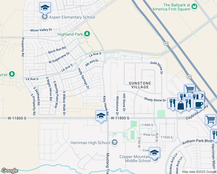 map of restaurants, bars, coffee shops, grocery stores, and more near 11604 Keystone Drive in South Jordan