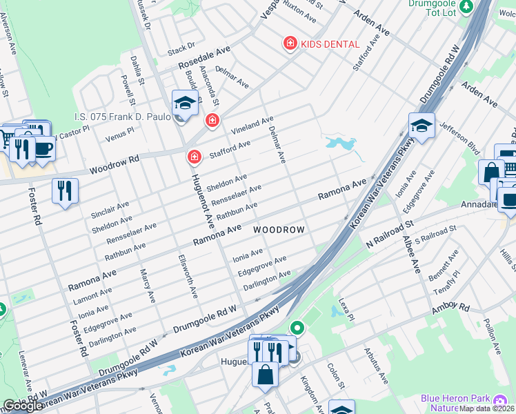 map of restaurants, bars, coffee shops, grocery stores, and more near 528 Rathbun Avenue in Staten Island