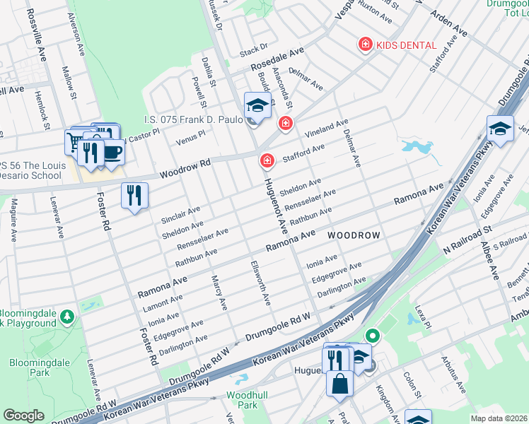 map of restaurants, bars, coffee shops, grocery stores, and more near 668 Sheldon Avenue in Staten Island