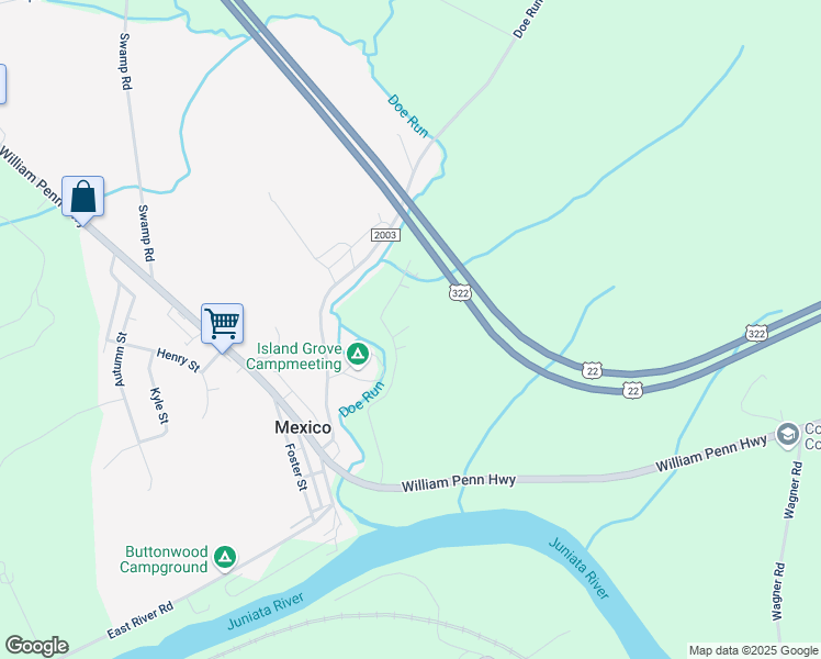 map of restaurants, bars, coffee shops, grocery stores, and more near 336 T-382 in Mifflintown
