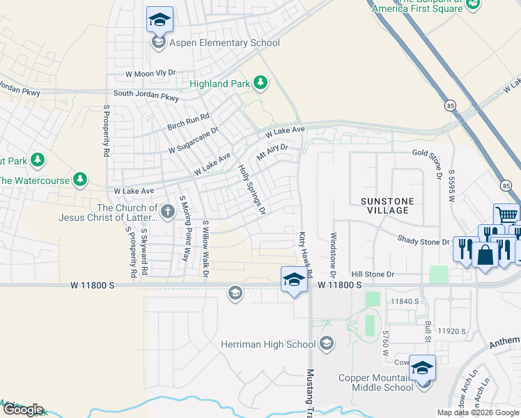map of restaurants, bars, coffee shops, grocery stores, and more near 6117 West Poplar View Road in South Jordan