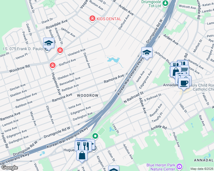 map of restaurants, bars, coffee shops, grocery stores, and more near 451 Lamont Avenue in Staten Island