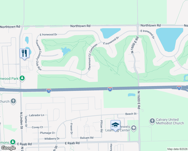 map of restaurants, bars, coffee shops, grocery stores, and more near 714 Clairidge CC Court in Normal