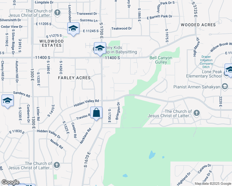 map of restaurants, bars, coffee shops, grocery stores, and more near 11623 South 1755 East in Sandy
