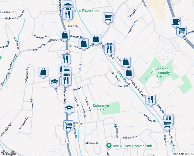 map of restaurants, bars, coffee shops, grocery stores, and more near 310 Bernice St in Pittsburgh