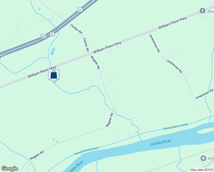 map of restaurants, bars, coffee shops, grocery stores, and more near 2576 Wagner Road in Mifflintown