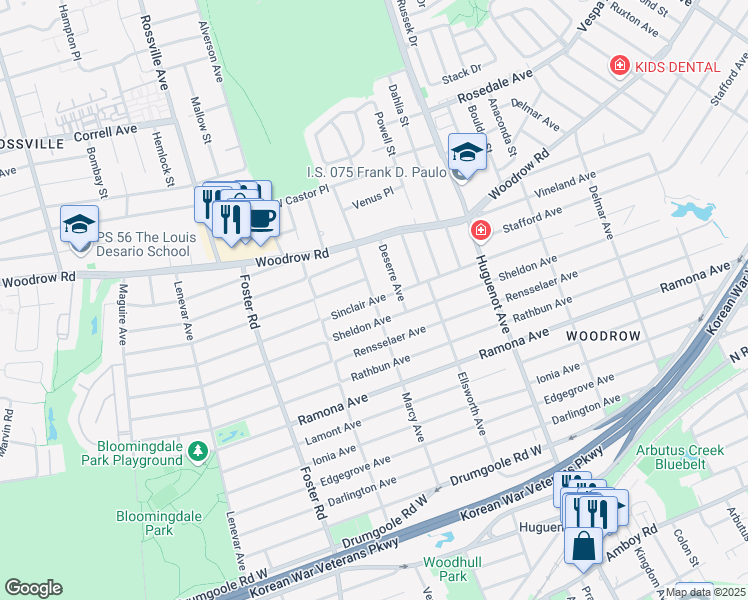 map of restaurants, bars, coffee shops, grocery stores, and more near 649 Marcy Avenue in Staten Island