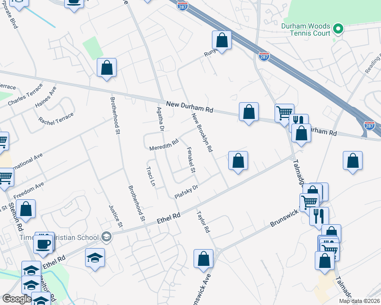 map of restaurants, bars, coffee shops, grocery stores, and more near 18 Fenakel Street in Edison