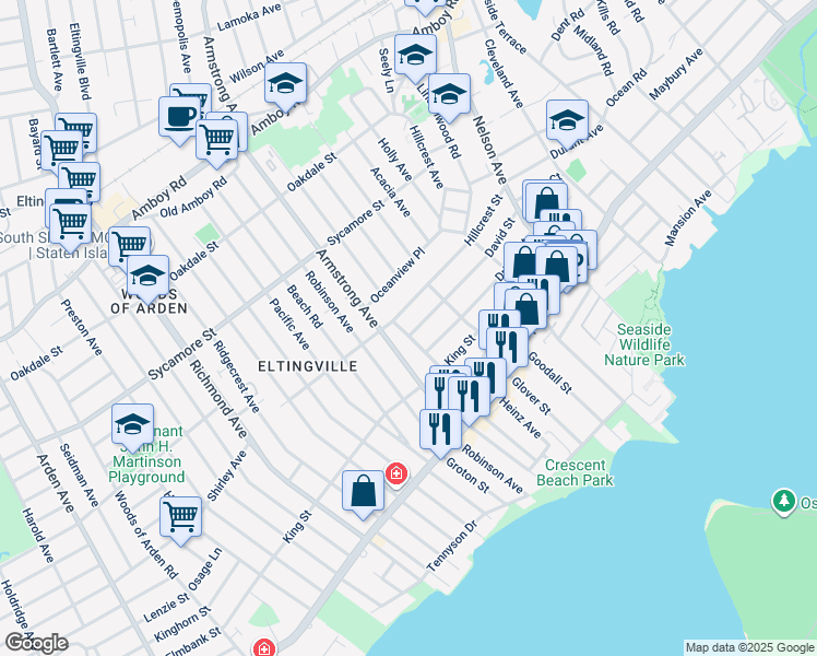 map of restaurants, bars, coffee shops, grocery stores, and more near 177 David Street in Staten Island