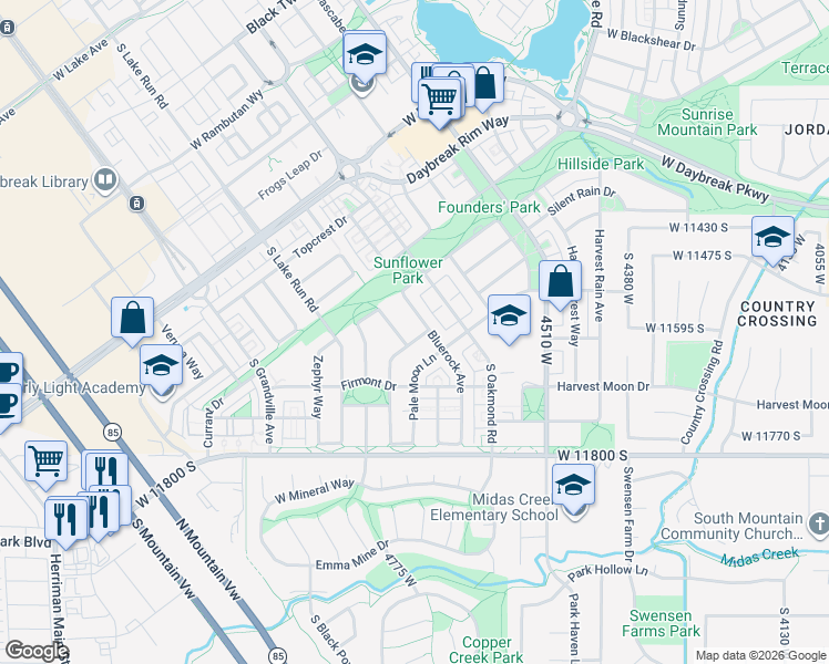 map of restaurants, bars, coffee shops, grocery stores, and more near 4718 Copper Sky Dr in South Jordan