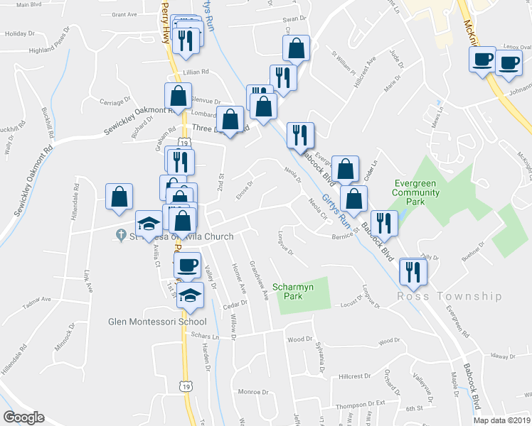 map of restaurants, bars, coffee shops, grocery stores, and more near 310 Bernice Street in Pittsburgh