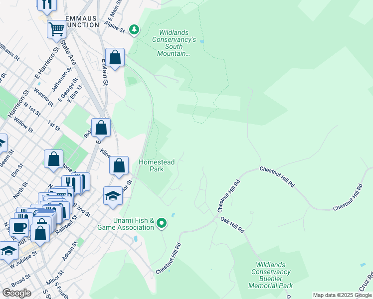 map of restaurants, bars, coffee shops, grocery stores, and more near 116 White Oak Lane in Emmaus