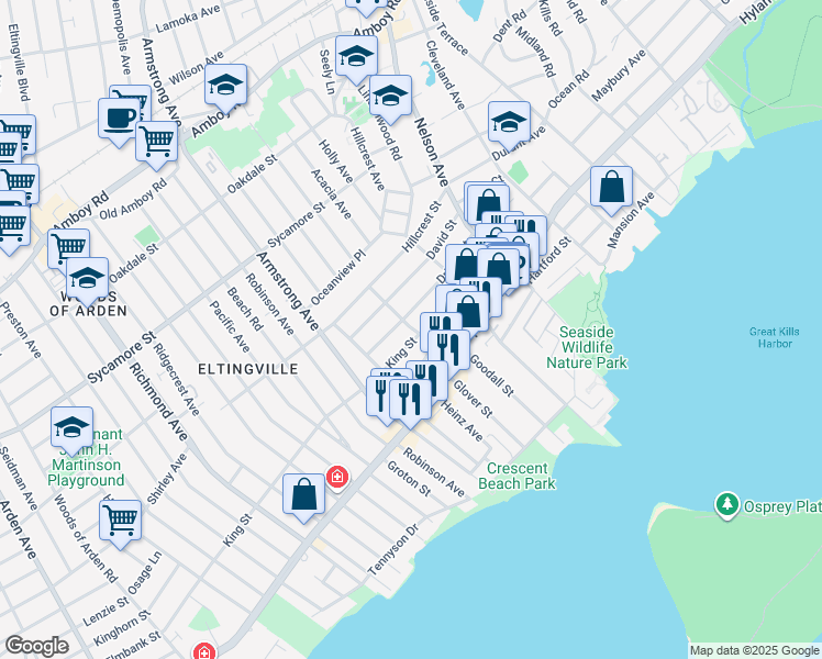 map of restaurants, bars, coffee shops, grocery stores, and more near 37 Osborn Avenue in Staten Island