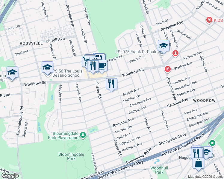 map of restaurants, bars, coffee shops, grocery stores, and more near 799 Stafford Avenue in Staten Island