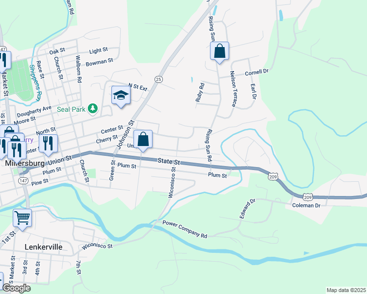 map of restaurants, bars, coffee shops, grocery stores, and more near 911 Union Street in Millersburg