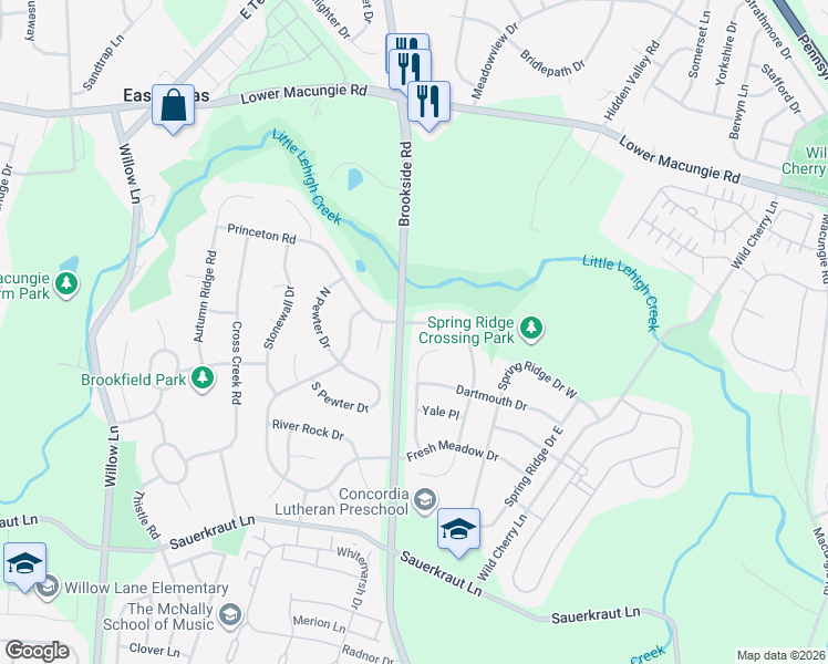 map of restaurants, bars, coffee shops, grocery stores, and more near 2350 Danfield Way in Macungie