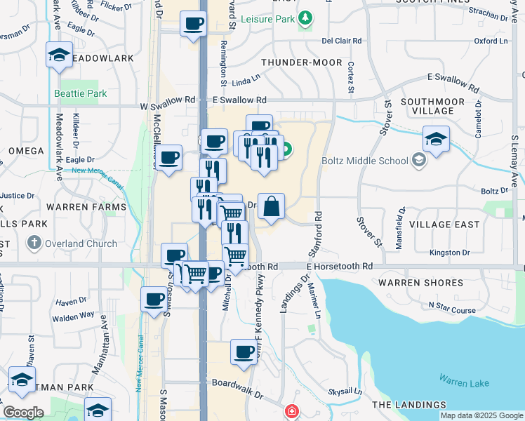 map of restaurants, bars, coffee shops, grocery stores, and more near 3500 John F Kennedy Pkwy in Fort Collins