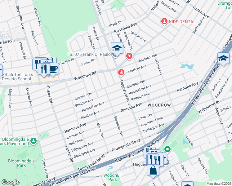map of restaurants, bars, coffee shops, grocery stores, and more near 668 Sheldon Avenue in Staten Island