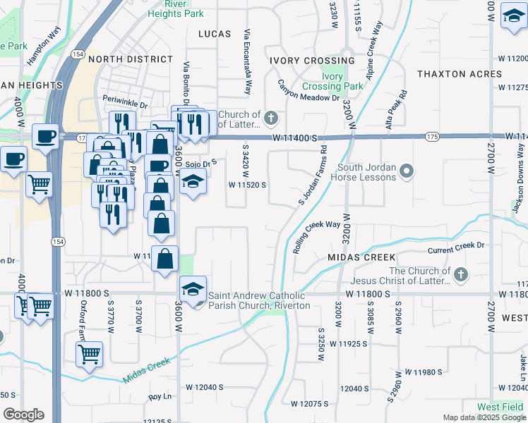 map of restaurants, bars, coffee shops, grocery stores, and more near 11599 South 3420 West in South Jordan