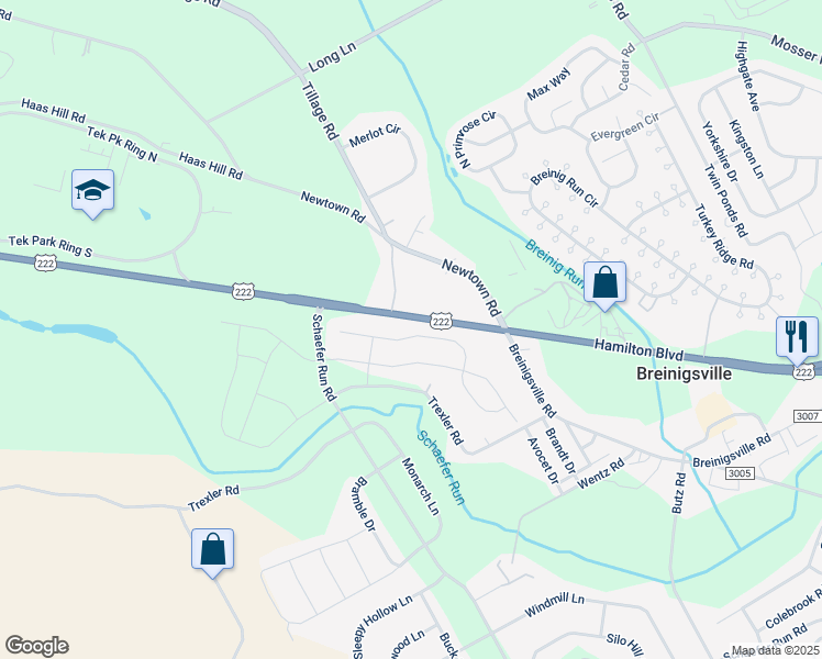 map of restaurants, bars, coffee shops, grocery stores, and more near 1001 Spring White Drive in Breinigsville