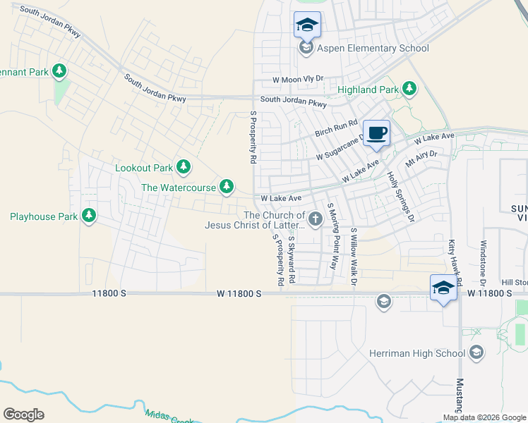 map of restaurants, bars, coffee shops, grocery stores, and more near 11591 South Prosperity Road in South Jordan