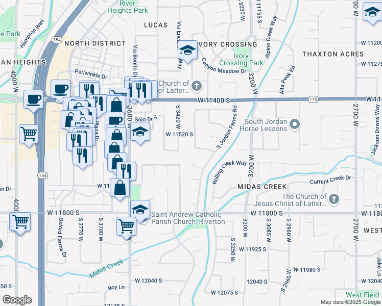 map of restaurants, bars, coffee shops, grocery stores, and more near 11599 South 3420 West in South Jordan