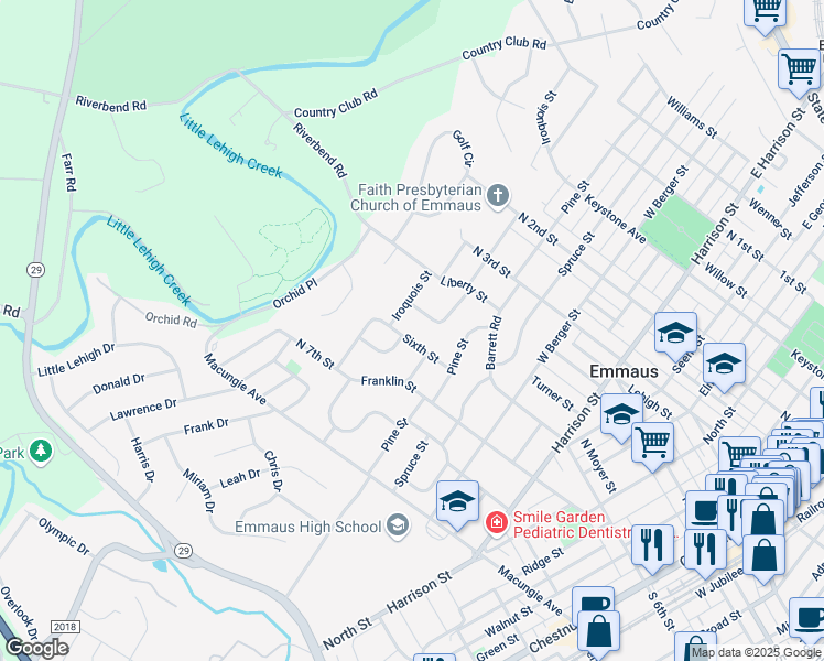 map of restaurants, bars, coffee shops, grocery stores, and more near 606 Alden Drive in Emmaus