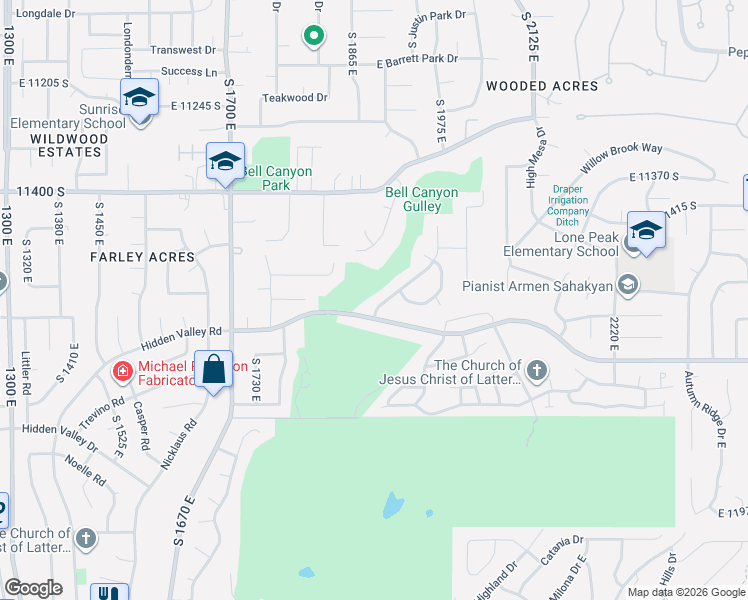 map of restaurants, bars, coffee shops, grocery stores, and more near 11595 Hickory Valley Drive in Sandy