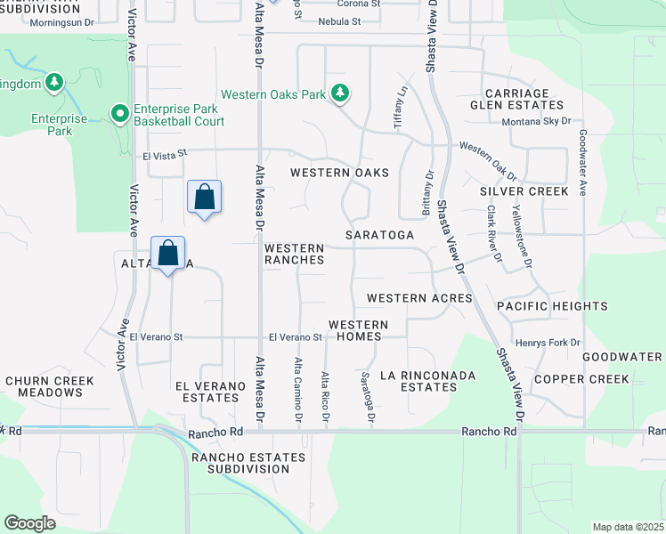 map of restaurants, bars, coffee shops, grocery stores, and more near 2373 Calle Seca Court in Redding