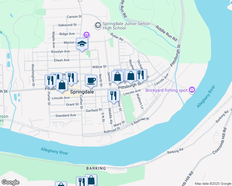 map of restaurants, bars, coffee shops, grocery stores, and more near in Springdale