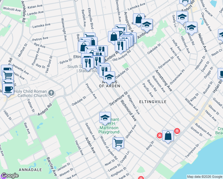 map of restaurants, bars, coffee shops, grocery stores, and more near in Staten Island