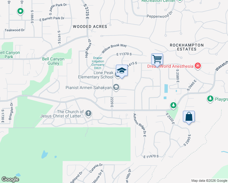 map of restaurants, bars, coffee shops, grocery stores, and more near 2232 East Lone Eagle Lane in Sandy