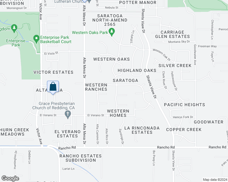 map of restaurants, bars, coffee shops, grocery stores, and more near 4550 Saratoga Drive in Redding