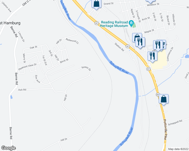 map of restaurants, bars, coffee shops, grocery stores, and more near 23 Scenic Drive in Hamburg