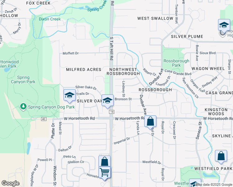 map of restaurants, bars, coffee shops, grocery stores, and more near 2030 Bronson Street in Fort Collins
