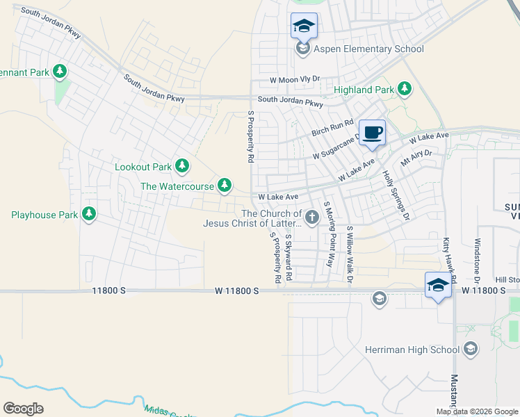 map of restaurants, bars, coffee shops, grocery stores, and more near 11593 South Prosperity Road in South Jordan