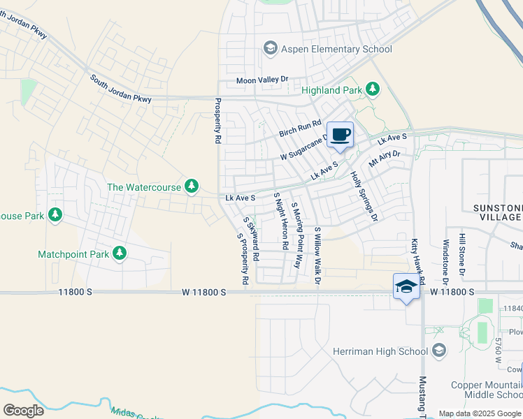 map of restaurants, bars, coffee shops, grocery stores, and more near 6378 West Verdant Hills Way in South Jordan