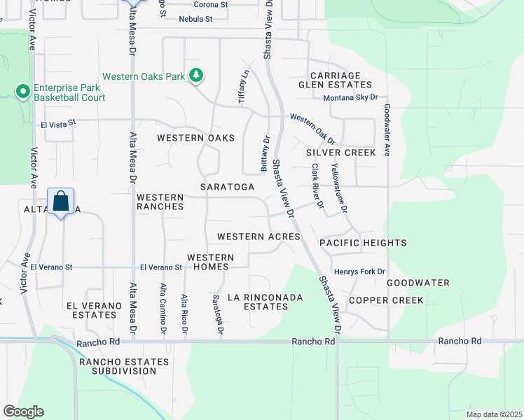 map of restaurants, bars, coffee shops, grocery stores, and more near 2612 Templeton Drive in Redding