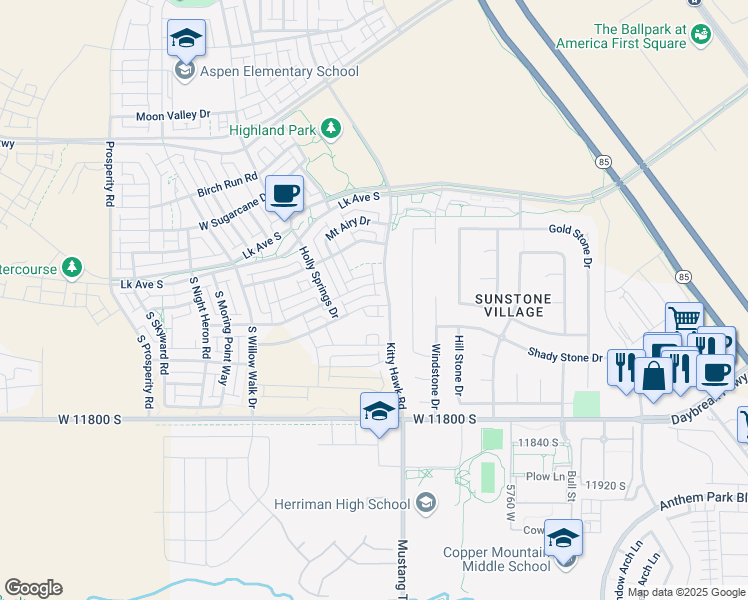 map of restaurants, bars, coffee shops, grocery stores, and more near 11604 Keystone Drive in South Jordan