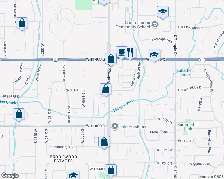map of restaurants, bars, coffee shops, grocery stores, and more near 11581 Redwood Road in South Jordan
