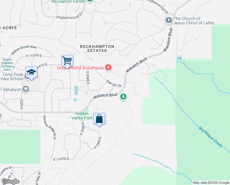 map of restaurants, bars, coffee shops, grocery stores, and more near 2744 Woodhampton Circle in Sandy