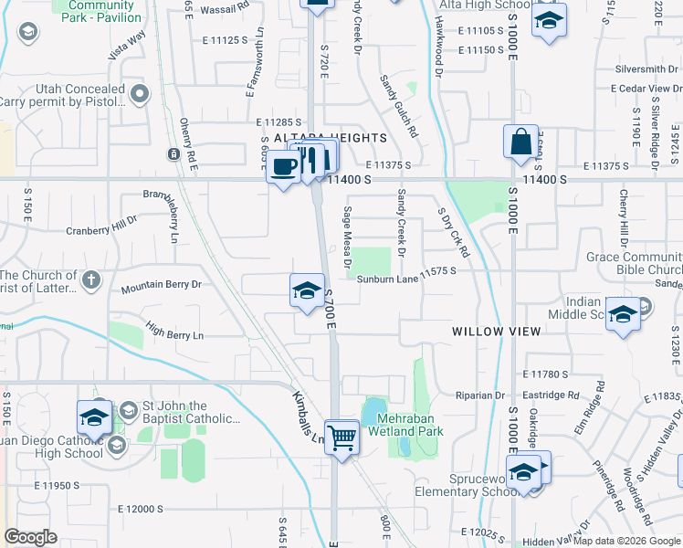 map of restaurants, bars, coffee shops, grocery stores, and more near 11660 South 700 East in Draper