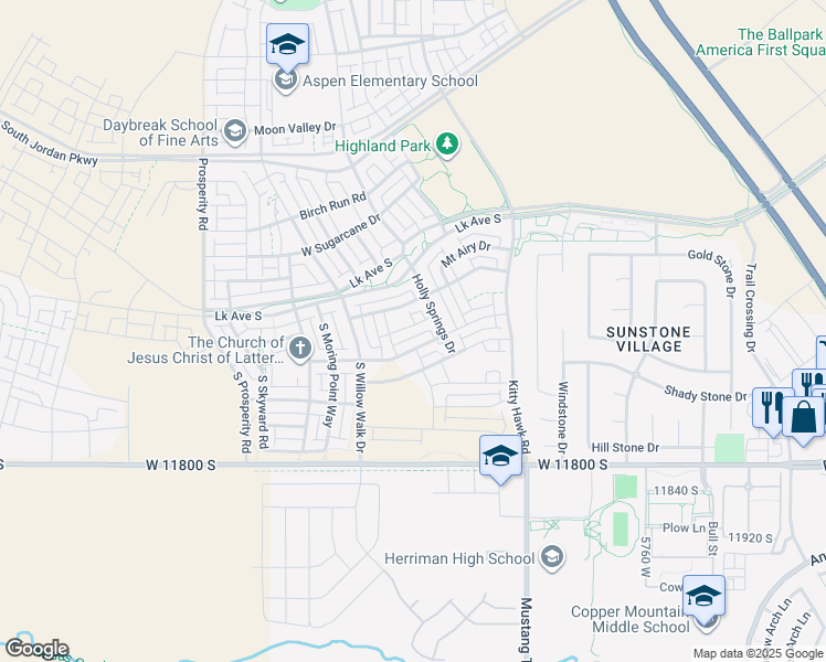 map of restaurants, bars, coffee shops, grocery stores, and more near 6172 West Folly Island Way in South Jordan