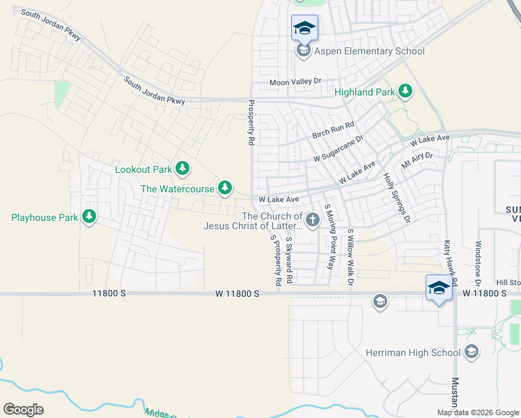 map of restaurants, bars, coffee shops, grocery stores, and more near 11593 South Prosperity Road in South Jordan