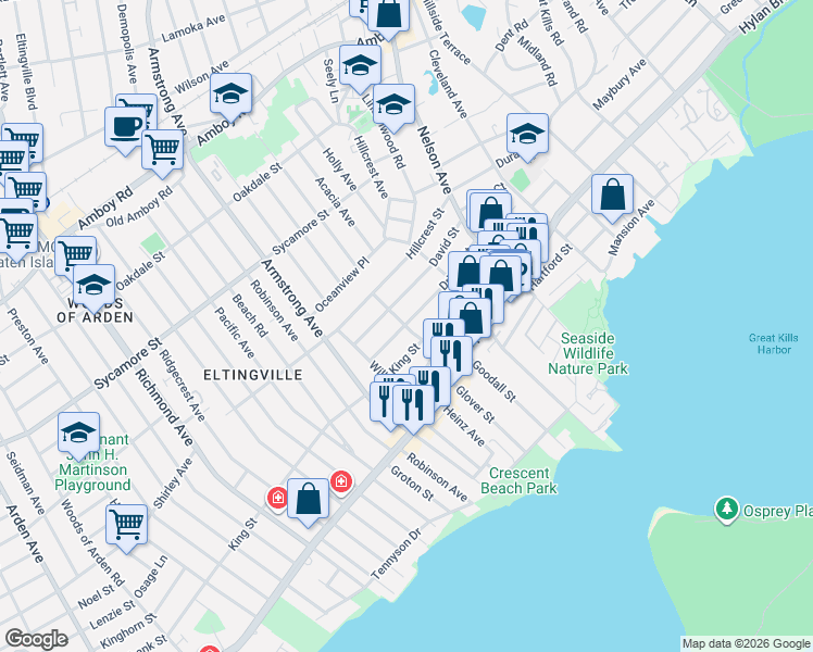 map of restaurants, bars, coffee shops, grocery stores, and more near 37 Osborn Avenue in Staten Island