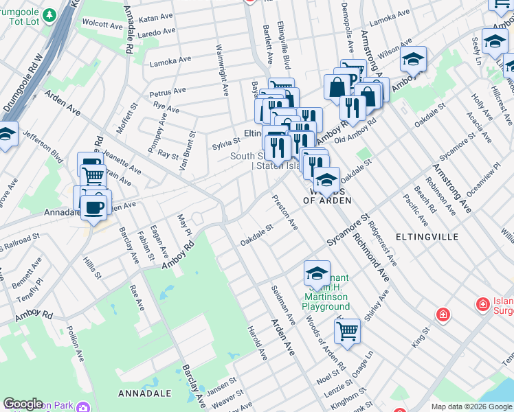 map of restaurants, bars, coffee shops, grocery stores, and more near 4662 Amboy Road in Staten Island