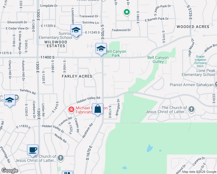 map of restaurants, bars, coffee shops, grocery stores, and more near 1730 Colchester Court in Sandy